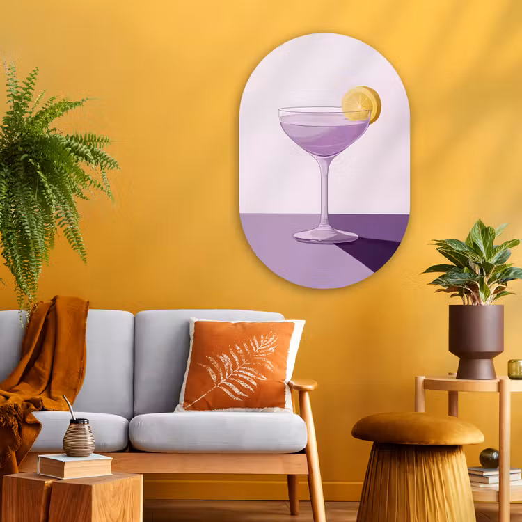 Muurovaal - Glas - Cocktail - Paars - Minimalistisch - Citroen — 3