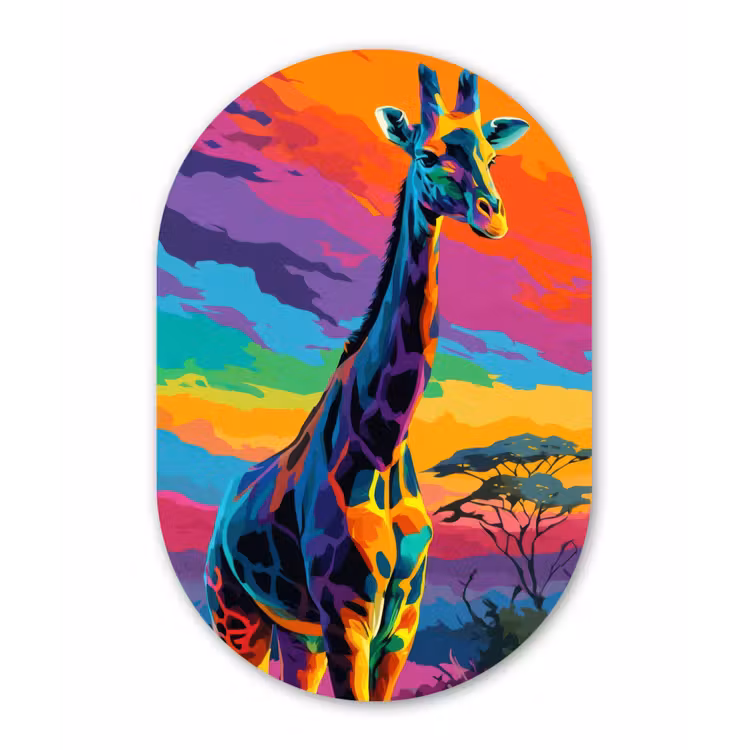 Muurovaal - Glas - Giraffe - Savanna - Lucht - Gekleurd — 1
