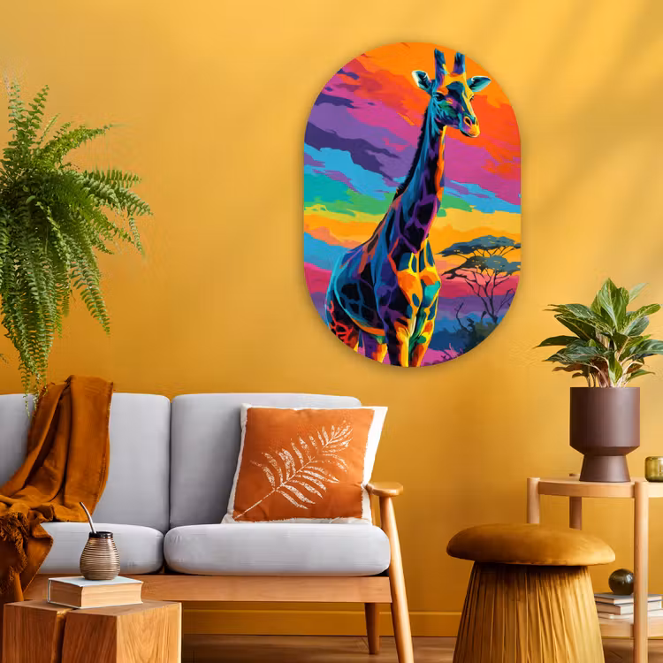 Muurovaal - Glas - Giraffe - Savanna - Lucht - Gekleurd — 3