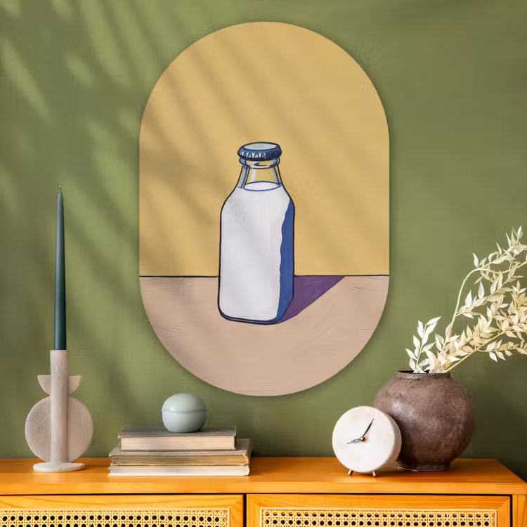 Muurovaal - Glas - Glazen - Fles - Illustratie - Melk — 2