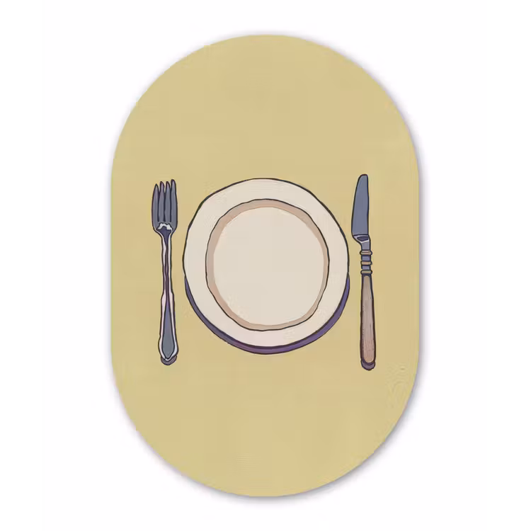 Muurovaal - Glas - Illustratie - Bord - Bestek - Beige — 1