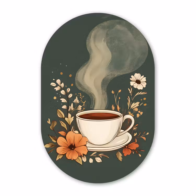Muurovaal - Glas - Kop - Bloemen - Groen - Koffie — 1