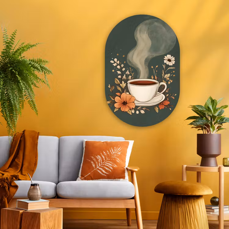 Muurovaal - Glas - Kop - Bloemen - Groen - Koffie — 3