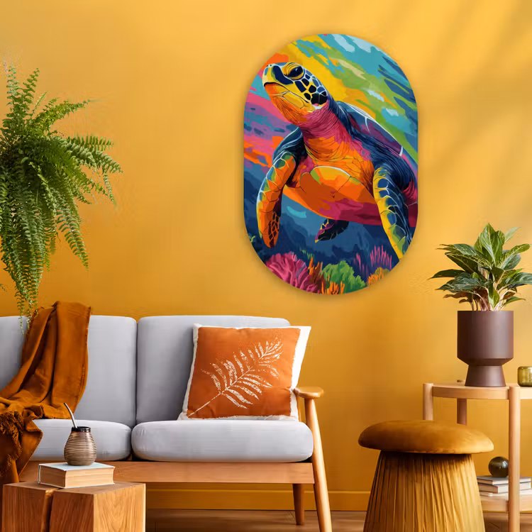 Muurovaal - Glas - Koraal - Schildpad - Abstract - Water — 3