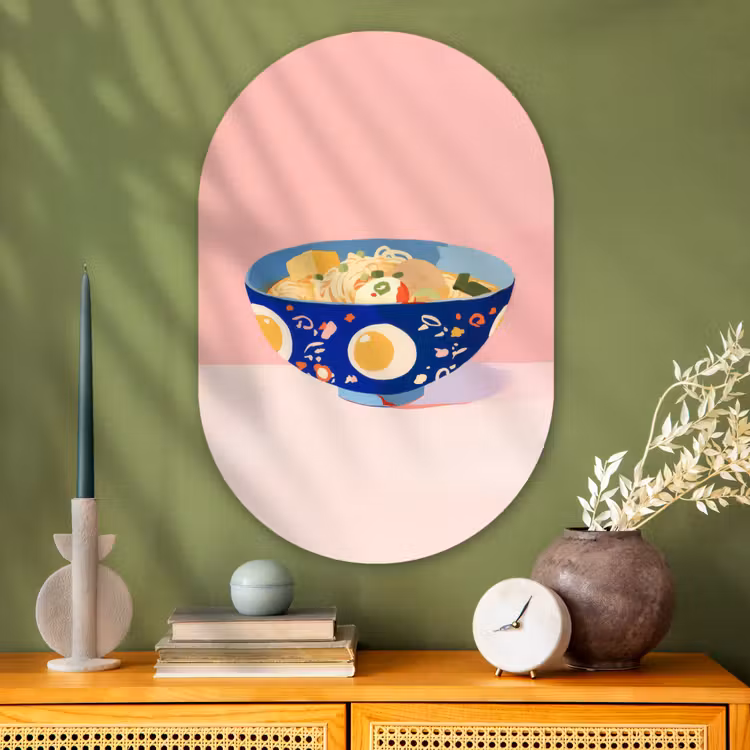 Muurovaal - Glas - Noodles - Kom - Blauw - Illustratie — 2
