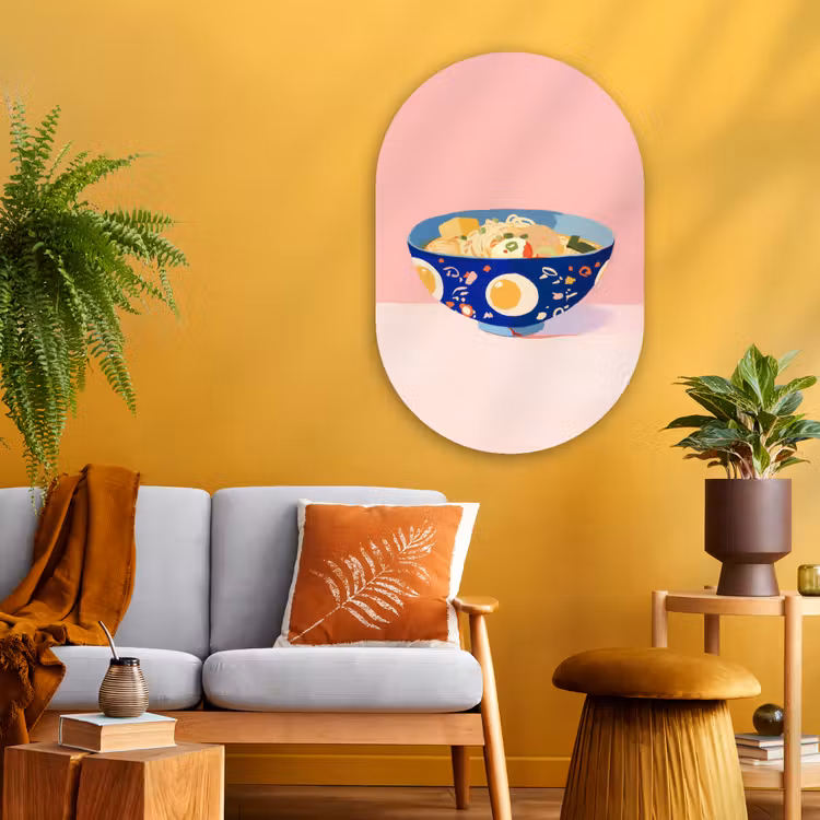 Muurovaal - Glas - Noodles - Kom - Blauw - Illustratie — 3