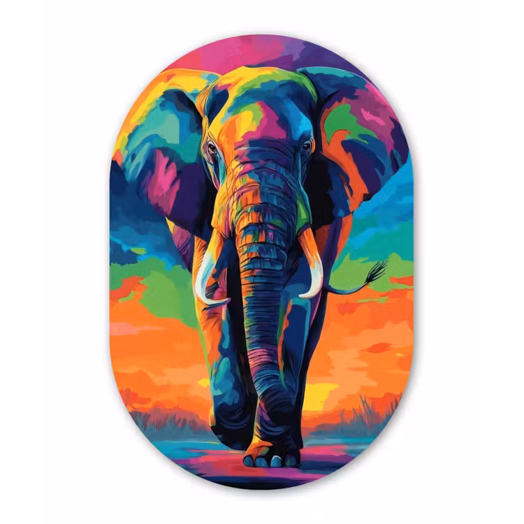 Muurovaal - Glas - Olifant - Kleurrijk - Lucht - Abstract — 1