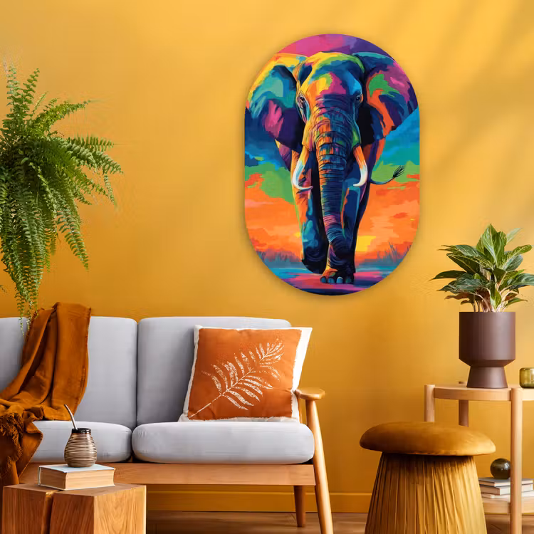 Muurovaal - Glas - Olifant - Kleurrijk - Lucht - Abstract — 3