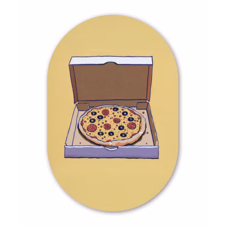 Muurovaal - Glas - Pizza - Doos - Salami - Illustratie — 1