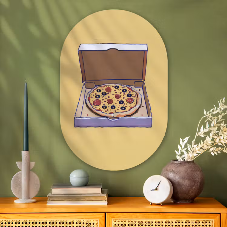 Muurovaal - Glas - Pizza - Doos - Salami - Illustratie — 2
