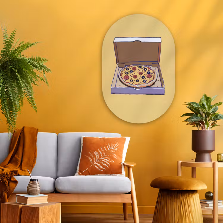 Muurovaal - Glas - Pizza - Doos - Salami - Illustratie — 3