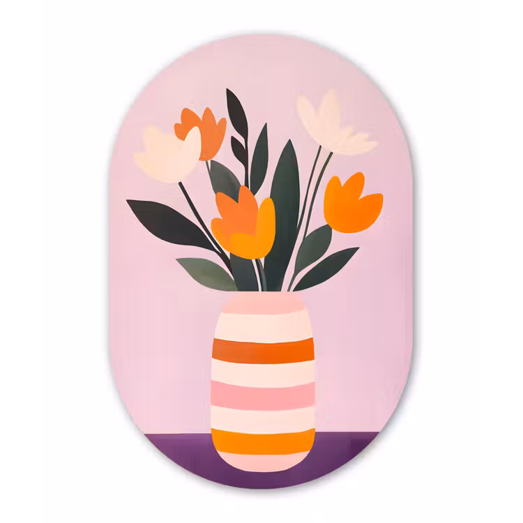 Muurovaal - Glas - Tulpen - Vaas - Strepen - Paars — 1