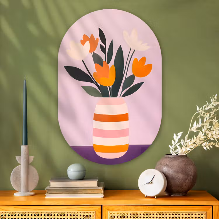 Muurovaal - Glas - Tulpen - Vaas - Strepen - Paars — 2