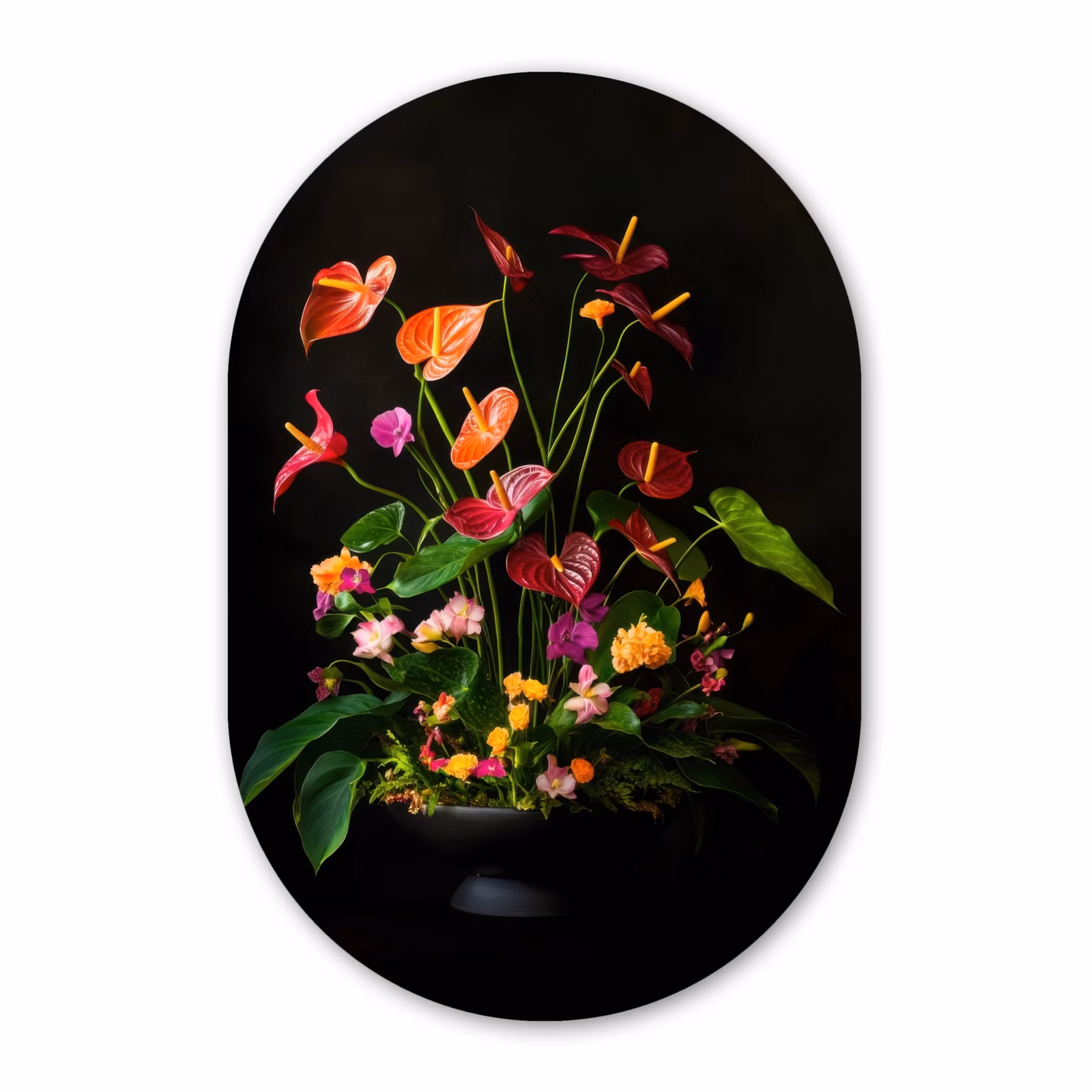 Muurovaal - Glas - Bloemen - Vaas - Kleurrijk — 1