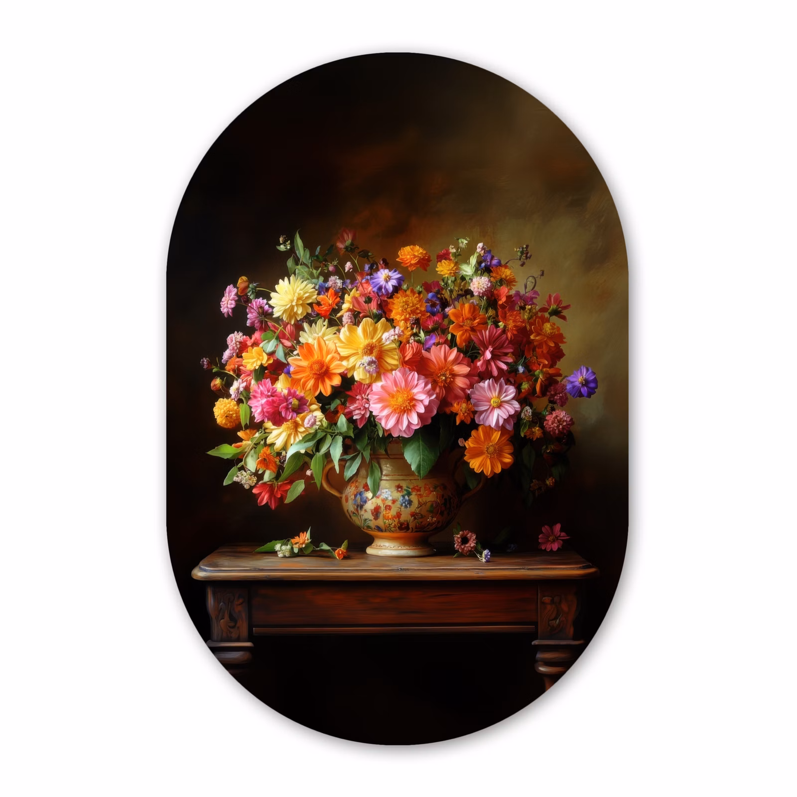 Muurovaal - Glas - Kleuren - Boeket - Vaas - Hout — 1