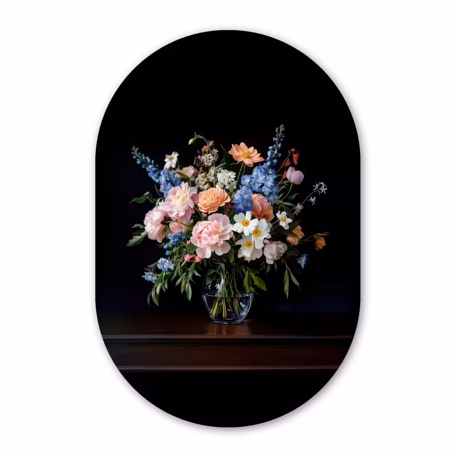 Muurovaal - Glas - Pastel - Bloemen - Glazen - Vaas — 1
