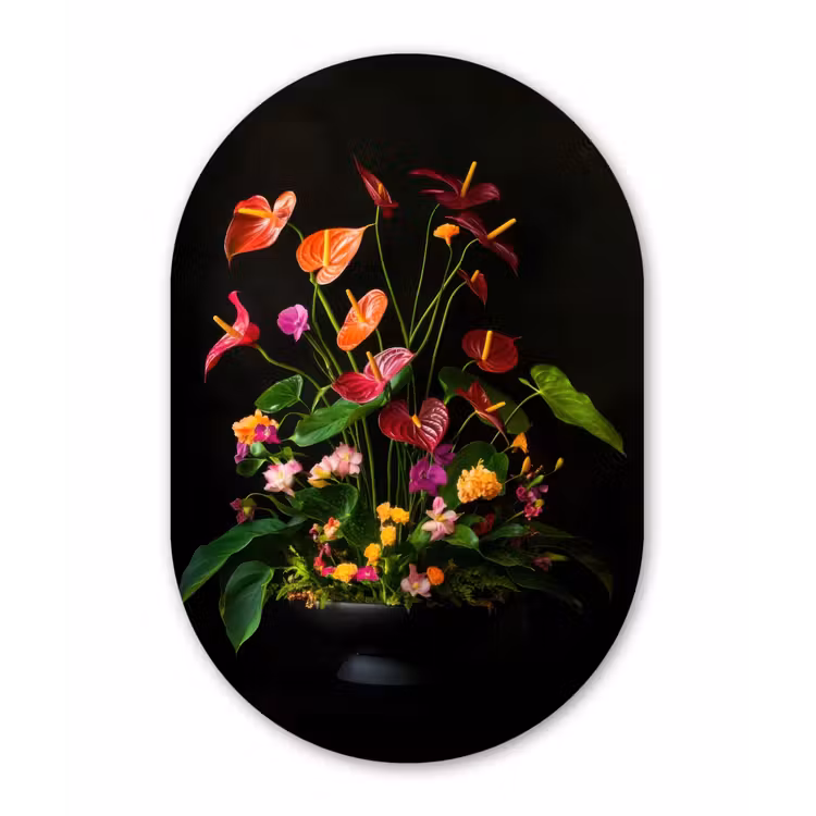 Muurovaal - Glas - Bloemen - Vaas - Kleurrijk — 1