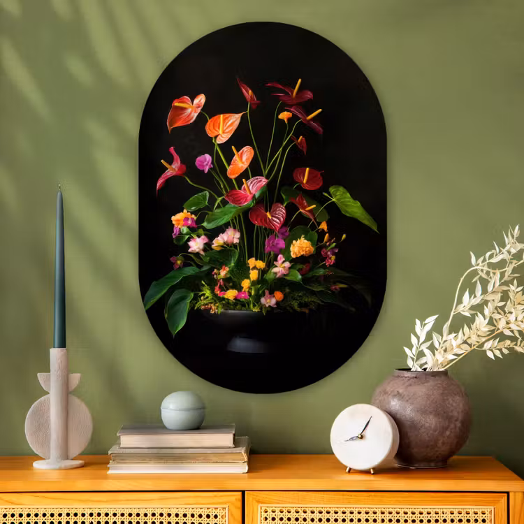 Muurovaal - Glas - Bloemen - Vaas - Kleurrijk — 2