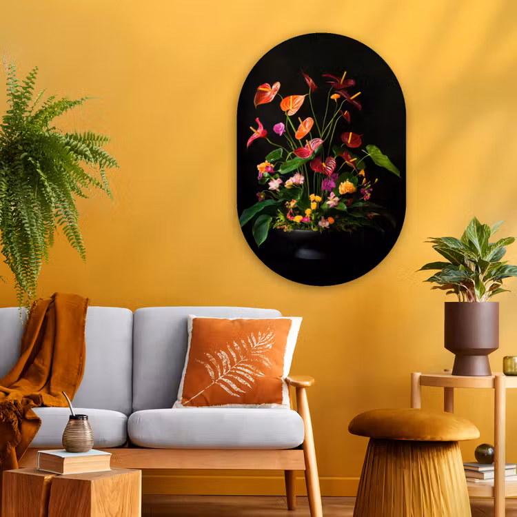 Muurovaal - Glas - Bloemen - Vaas - Kleurrijk — 3