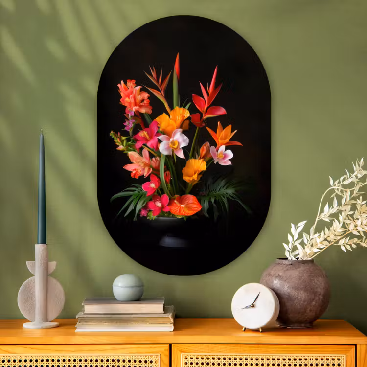 Muurovaal - Glas - Boeket - Bloemen - Exotisch — 2
