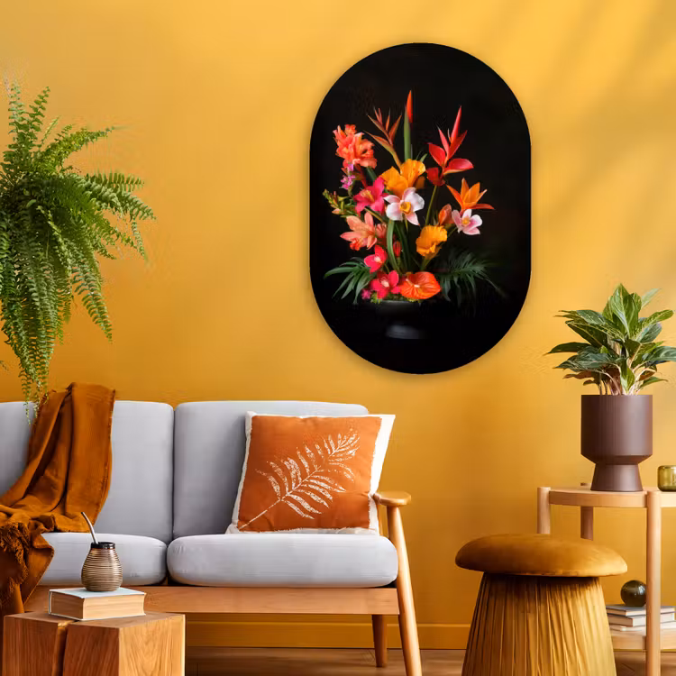 Muurovaal - Glas - Boeket - Bloemen - Exotisch — 3