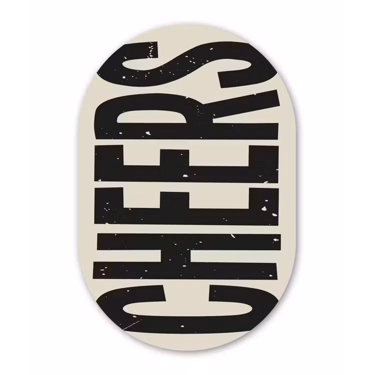 Muurovaal - Glas - Cheers - Japandi - Zwart - Letters — 1