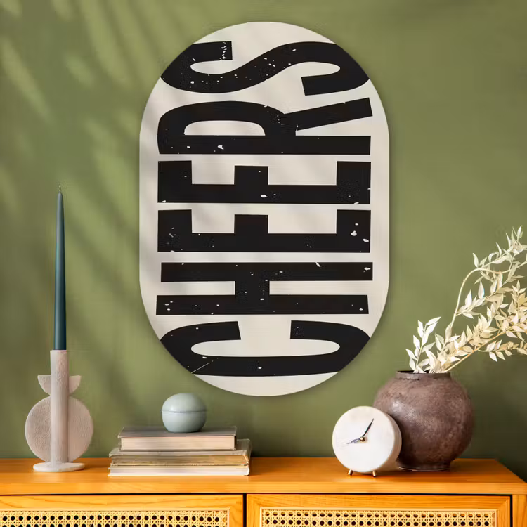 Muurovaal - Glas - Cheers - Japandi - Zwart - Letters — 2