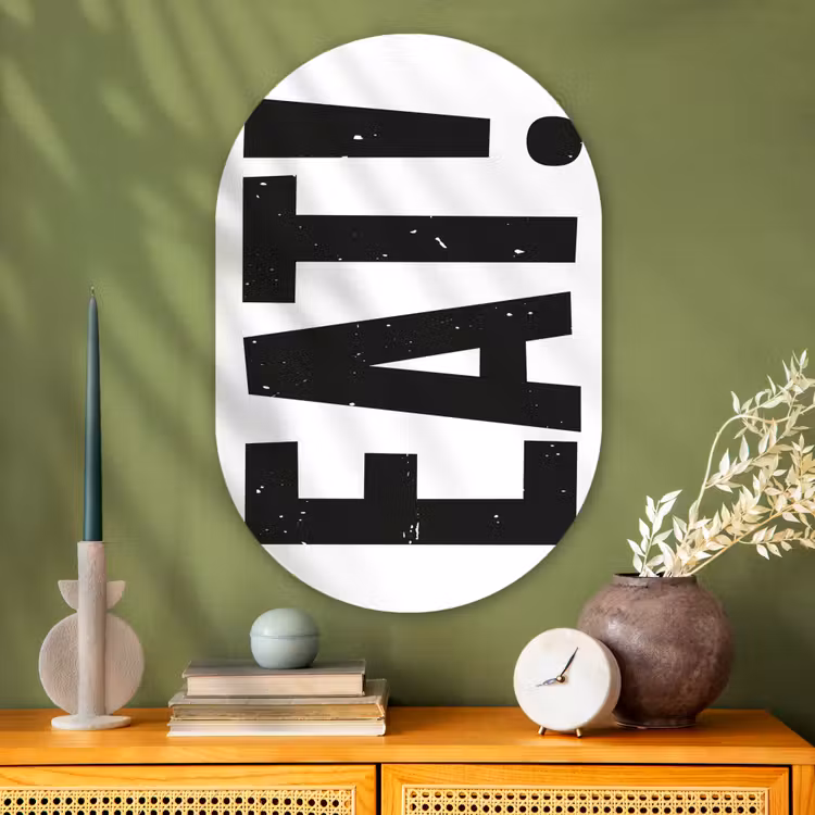 Muurovaal - Glas - Decoratie - Eten - Zwart - Wit — 2