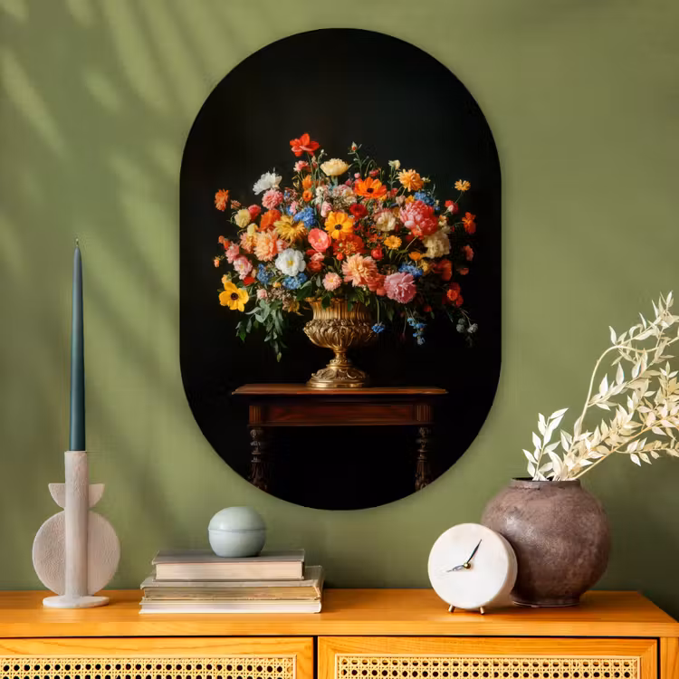 Muurovaal - Glas - Goud - Bloemen - Kleuren - Vaas — 2