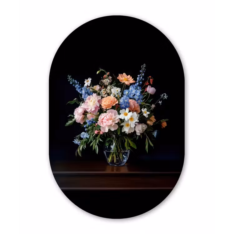Muurovaal - Glas - Pastel - Bloemen - Glazen - Vaas — 1
