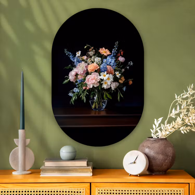 Muurovaal - Glas - Pastel - Bloemen - Glazen - Vaas — 2