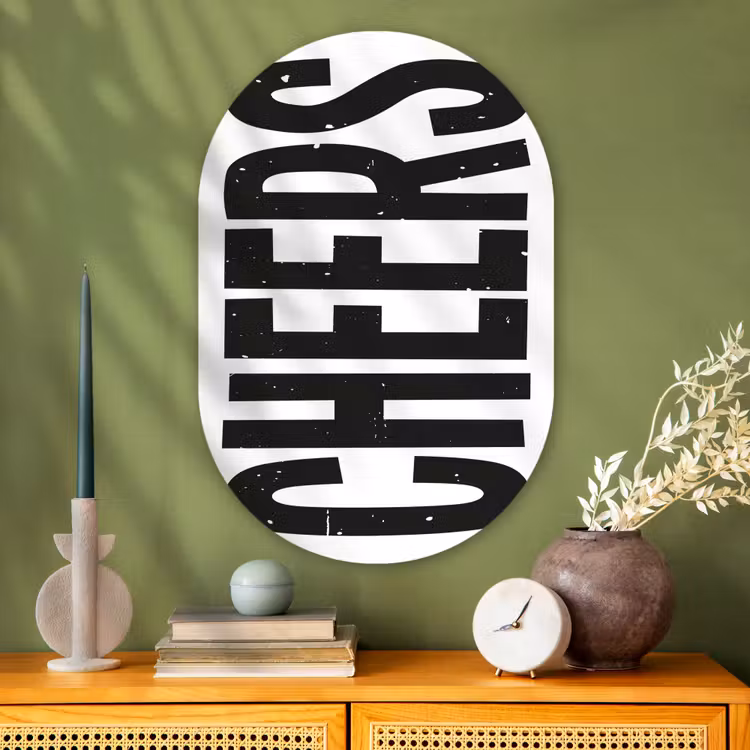 Muurovaal - Glas - Retro - Cheers - Zwart - Decoratie — 2