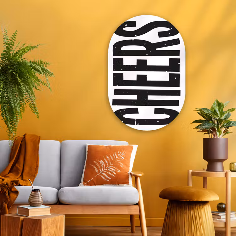 Muurovaal - Glas - Retro - Cheers - Zwart - Decoratie — 3