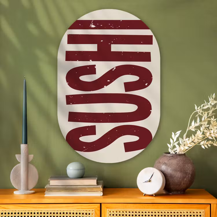 Muurovaal - Glas - Sushi - Rood - Japandi - Decoratie — 2