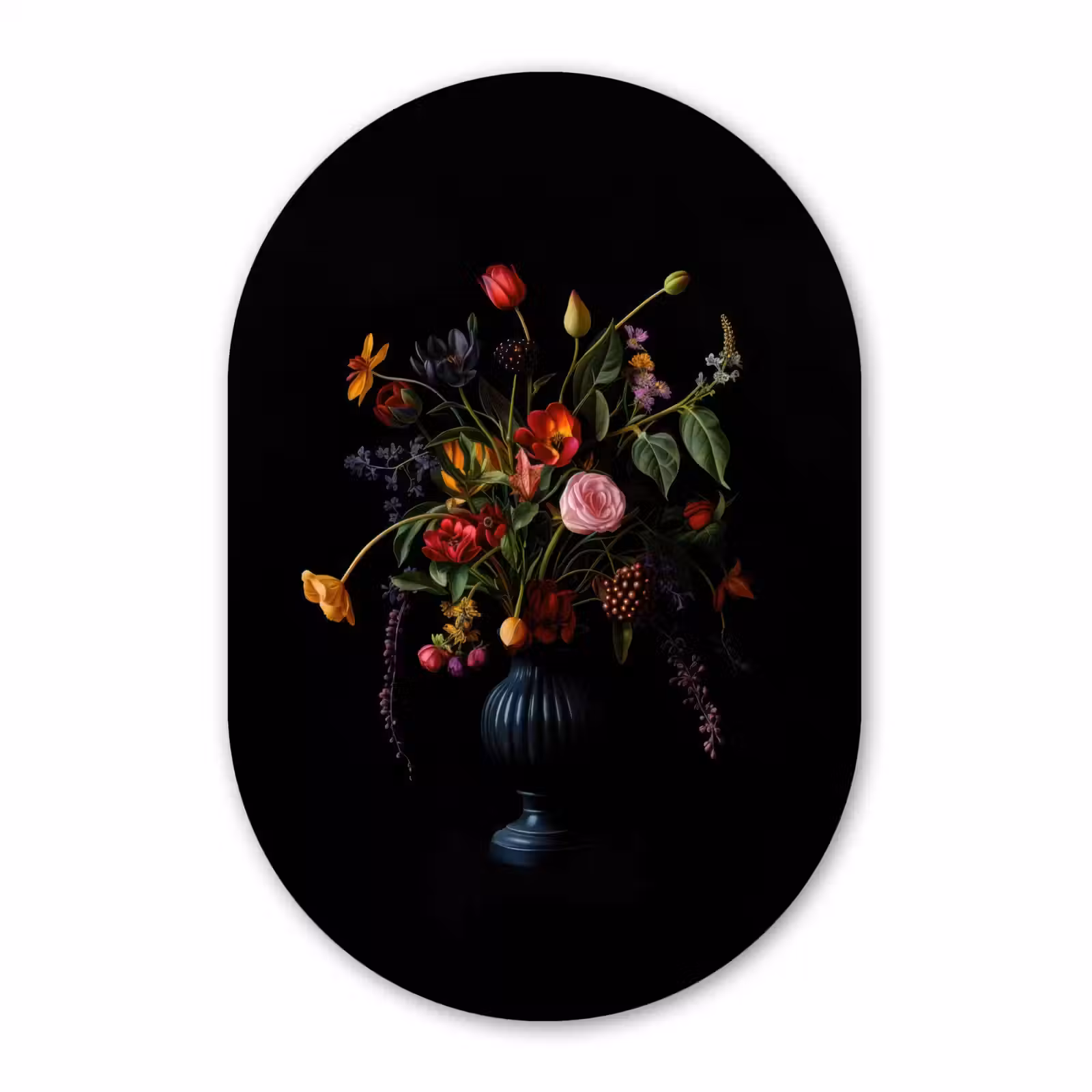 Muurovaal - Glas - Bloemen - Bessen - Klassiek — 1