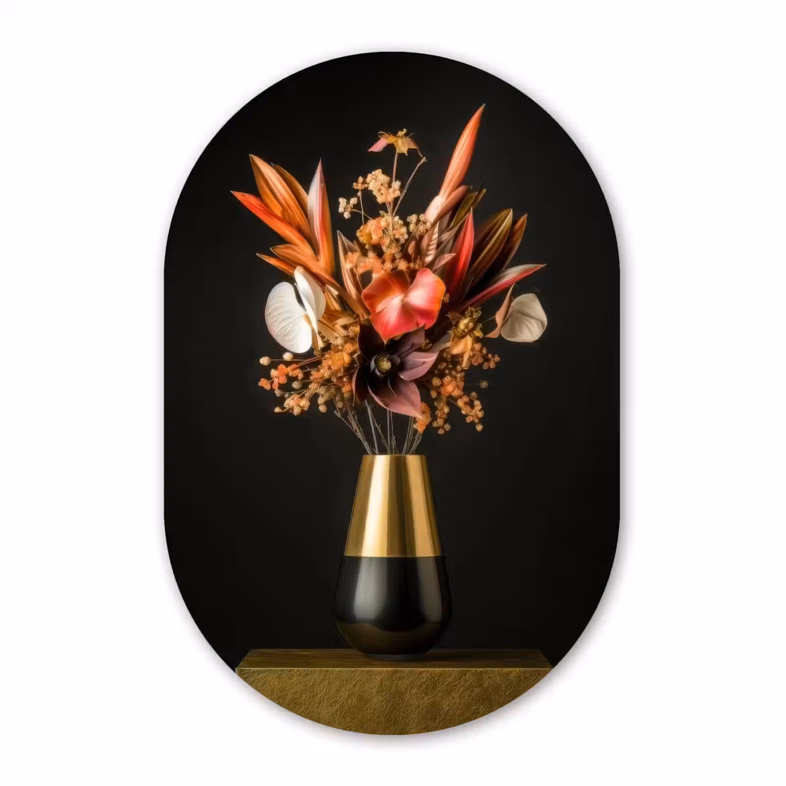 Muurovaal - Glas - Exotisch - Boeket - Vaas - Goud — 1