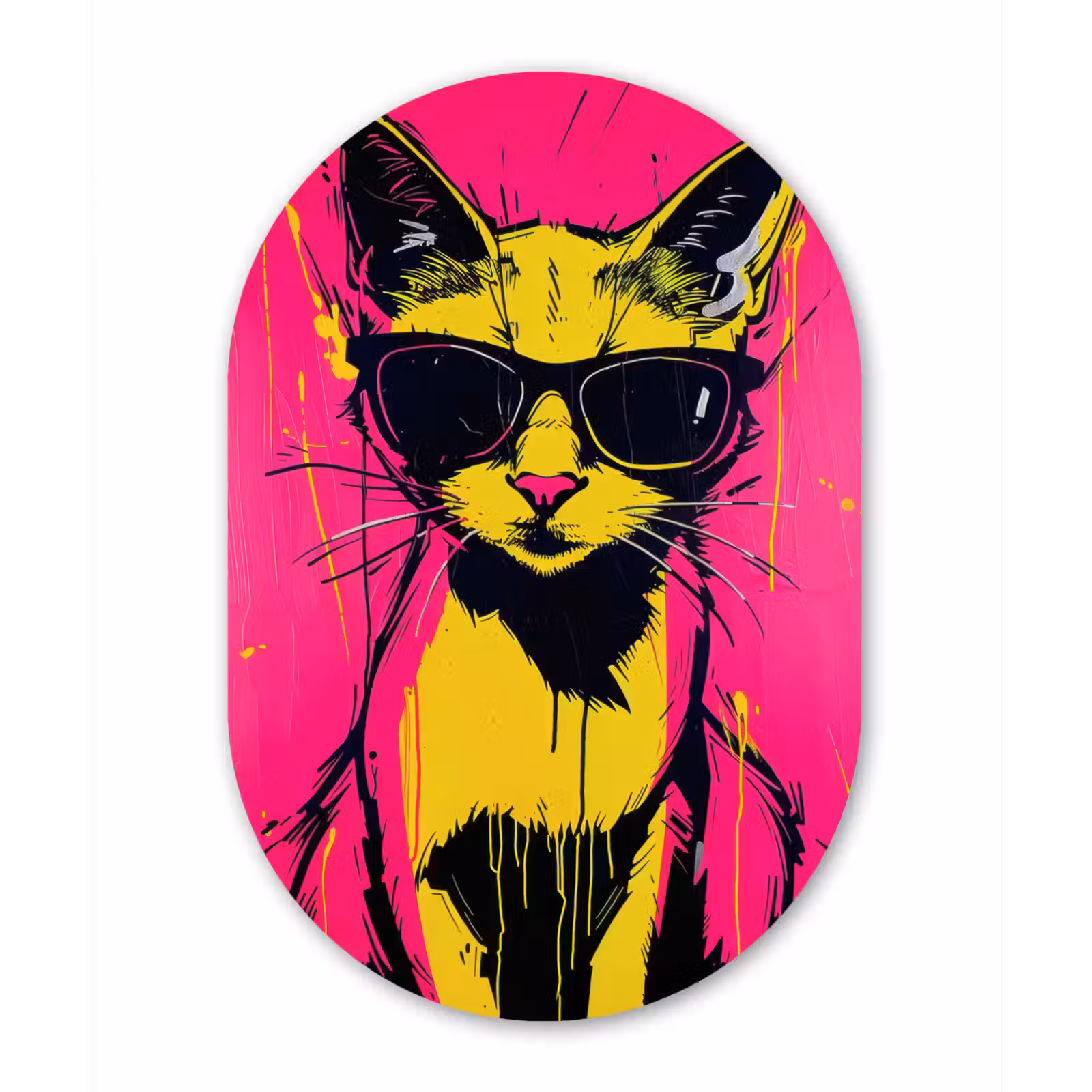 Muurovaal - Glas - Kat - Art - Zonnebril - Roze — 1