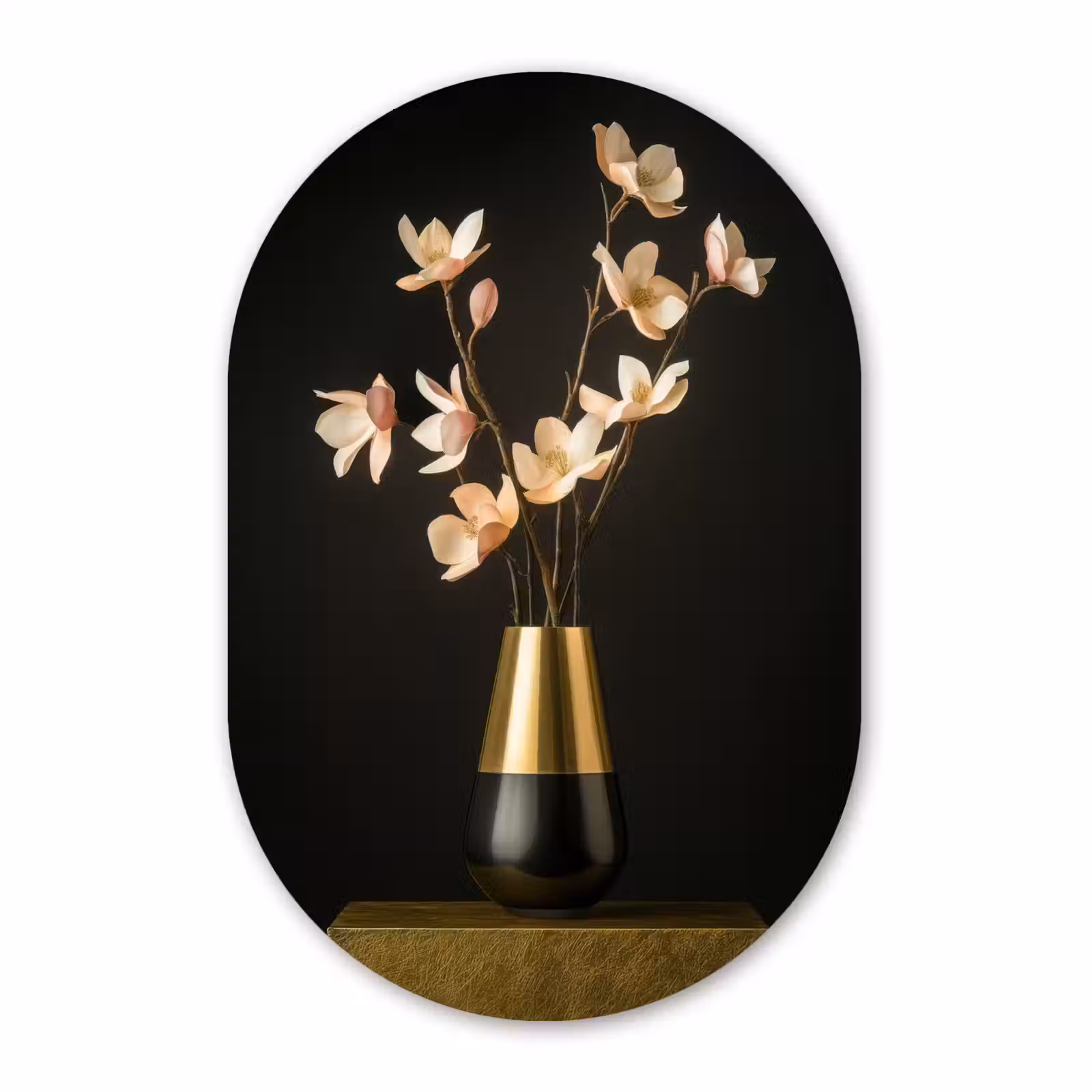Muurovaal - Glas - Sierlijk - Boeket - Goud - Vaas — 1