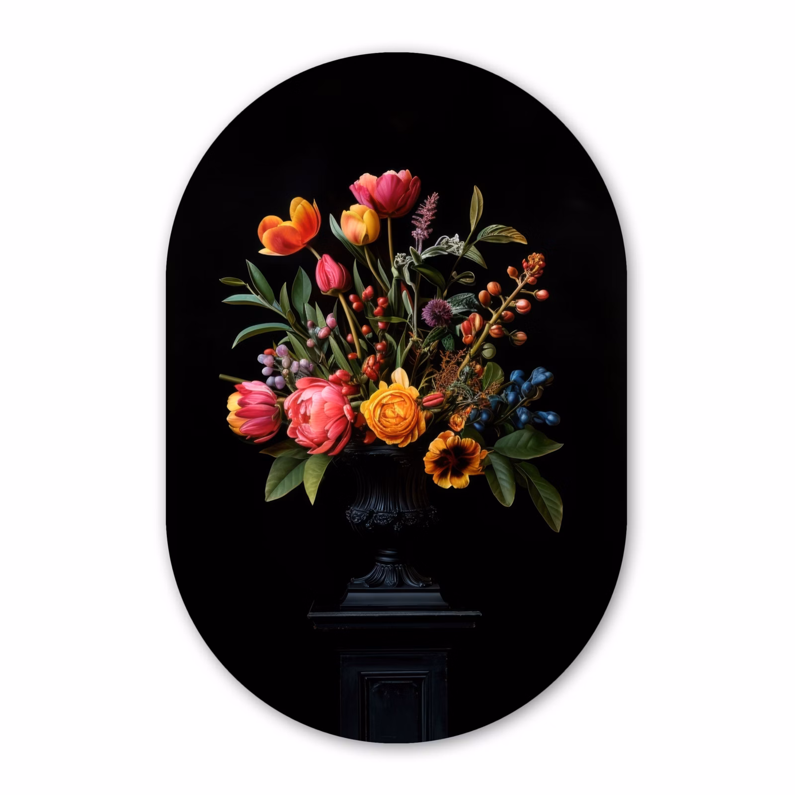 Muurovaal - Glas - Tulpen - Bessen - Boeket - Vaas — 1