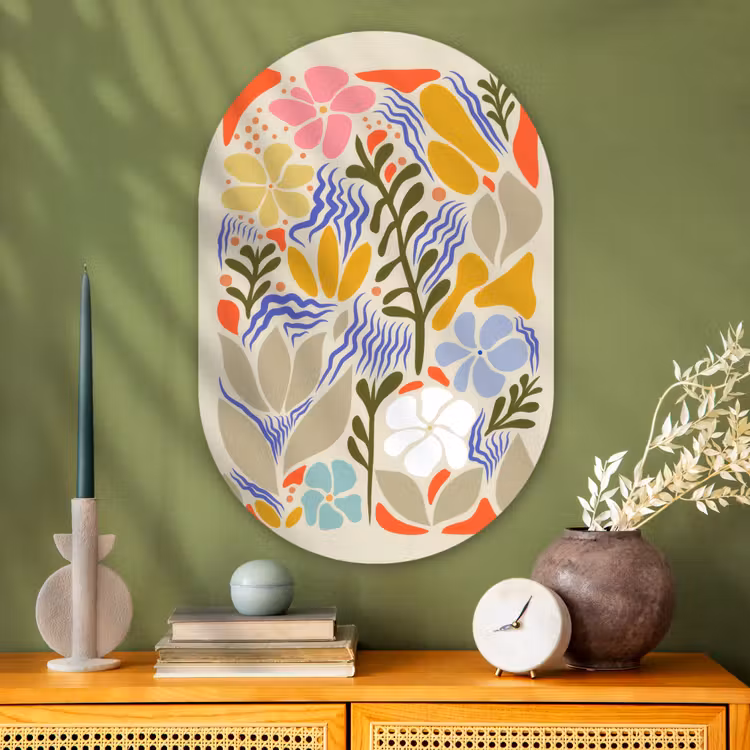 Muurovaal - Glas - Abstract - Bloemen - Bladeren — 2