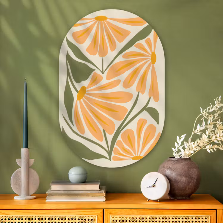 Muurovaal - Glas - Blaadjes - Zachtoranje - Bloemen — 2