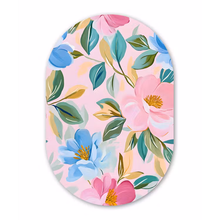 Muurovaal - Glas - Blauw - Roze - Bloemen — 1