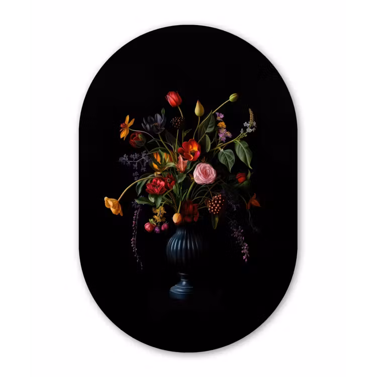 Muurovaal - Glas - Bloemen - Bessen - Klassiek — 1