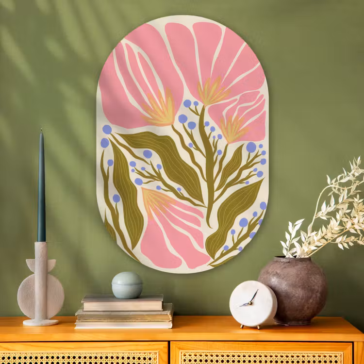Muurovaal - Glas - Bloemen - Bladeren - Abstract - Roze — 2