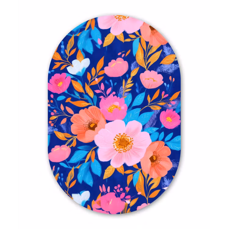 Muurovaal - Glas - Bloemen - Blauw - Roze — 1