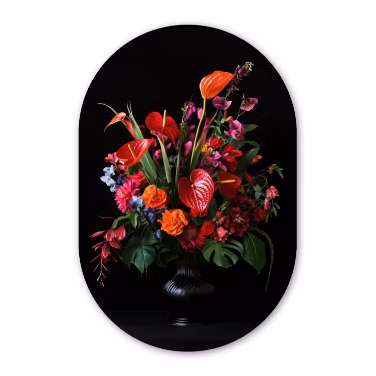 Muurovaal - Glas - Bloemen - Boeket - Sierlijk — 1