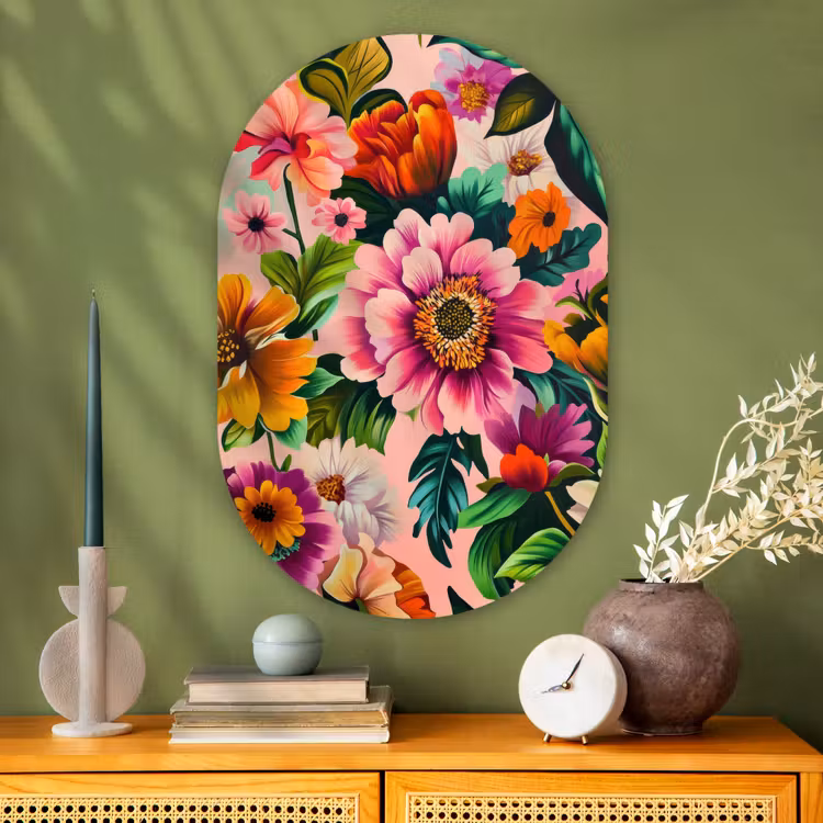 Muurovaal - Glas - Bloemen - Kleurrijk - Roze — 2