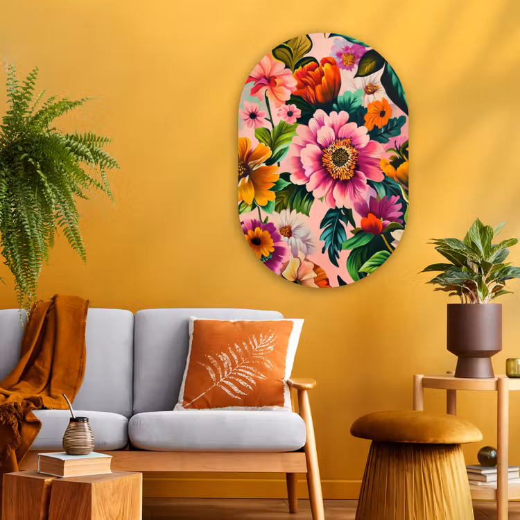 Muurovaal - Glas - Bloemen - Kleurrijk - Roze — 3