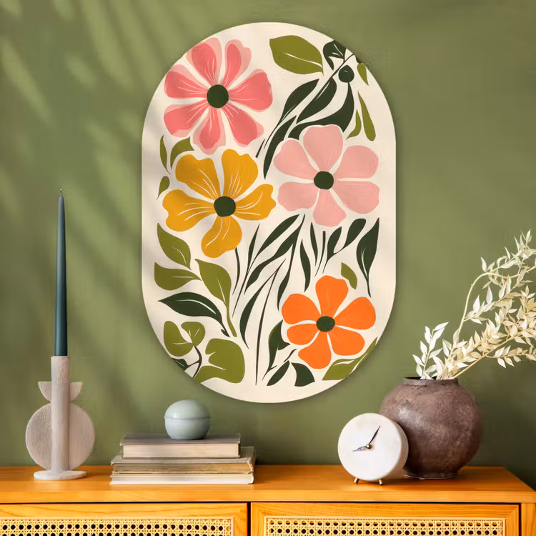 Muurovaal - Glas - Bloemen - Speels - Kleurrijk — 2