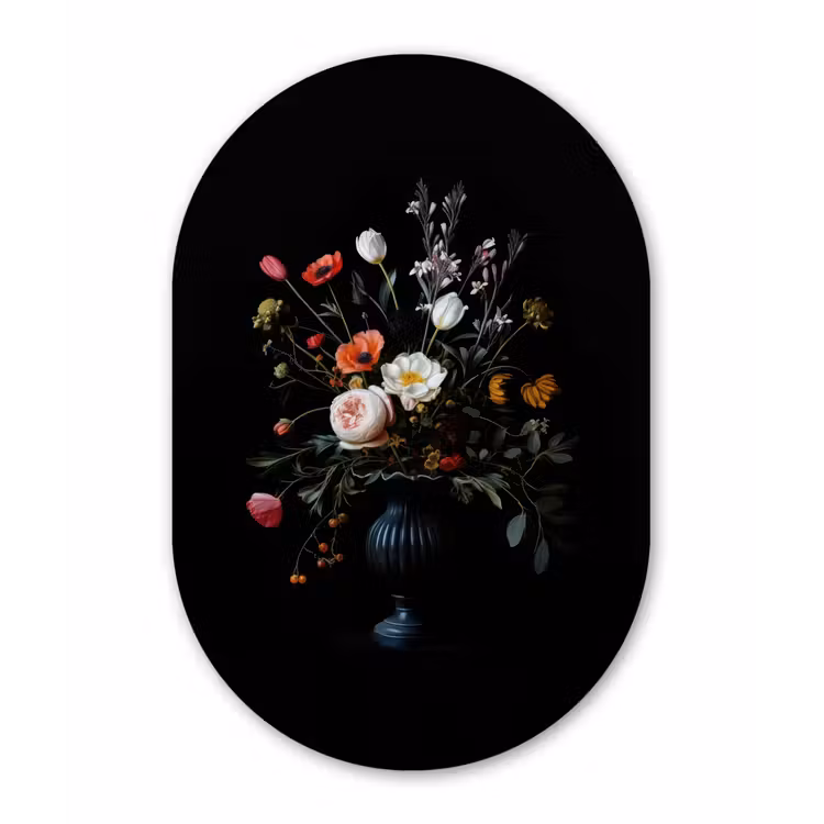 Muurovaal - Glas - Bloemstuk - Vaas - Zwart — 1